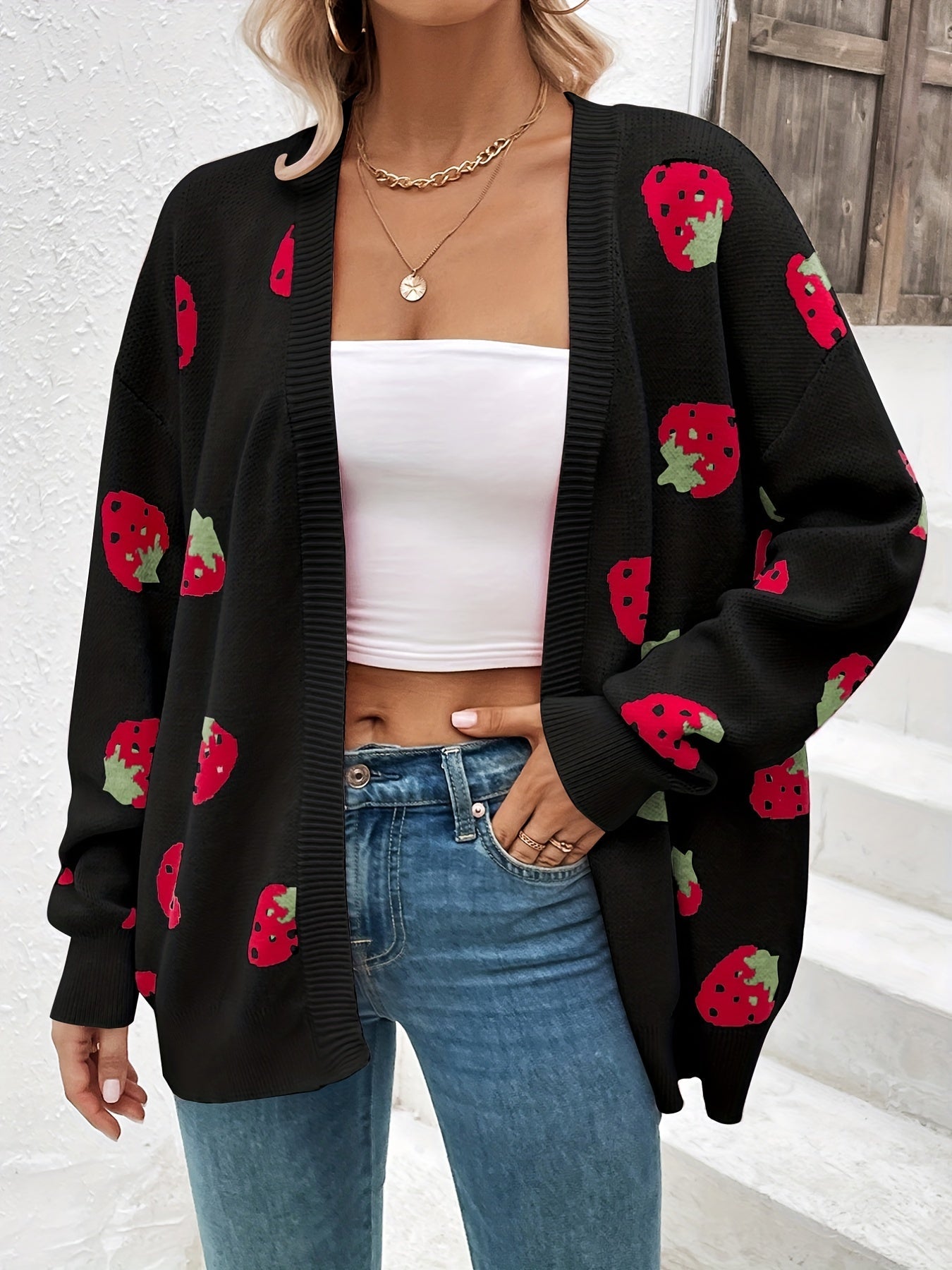 Strawberry Motif Knit Cardigan