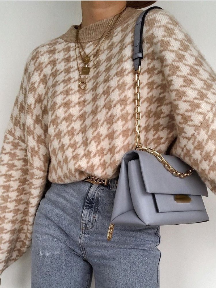 Soft cotton blend Haven Houndstooth sweater featuring a stylish houndstooth pattern, perfect for cozy casual outfits. - 1