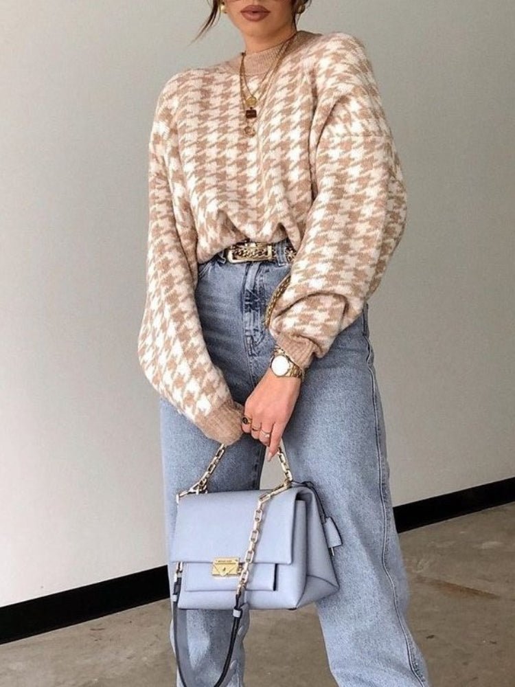 Soft cotton blend Haven Houndstooth sweater featuring a stylish houndstooth pattern, perfect for cozy casual outfits. - 2