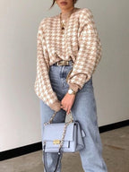 Soft cotton blend Haven Houndstooth sweater featuring a stylish houndstooth pattern, perfect for cozy casual outfits. - 2