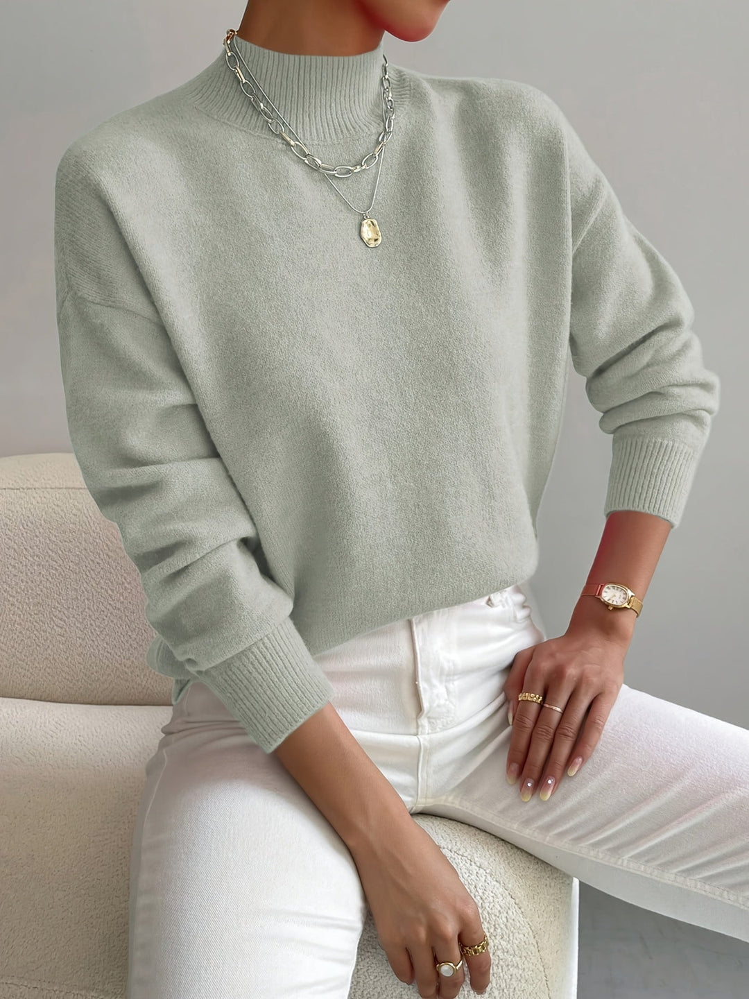 Yvette Sweater for Women | Soft Knitted, High Collar, Timeless Design - 10