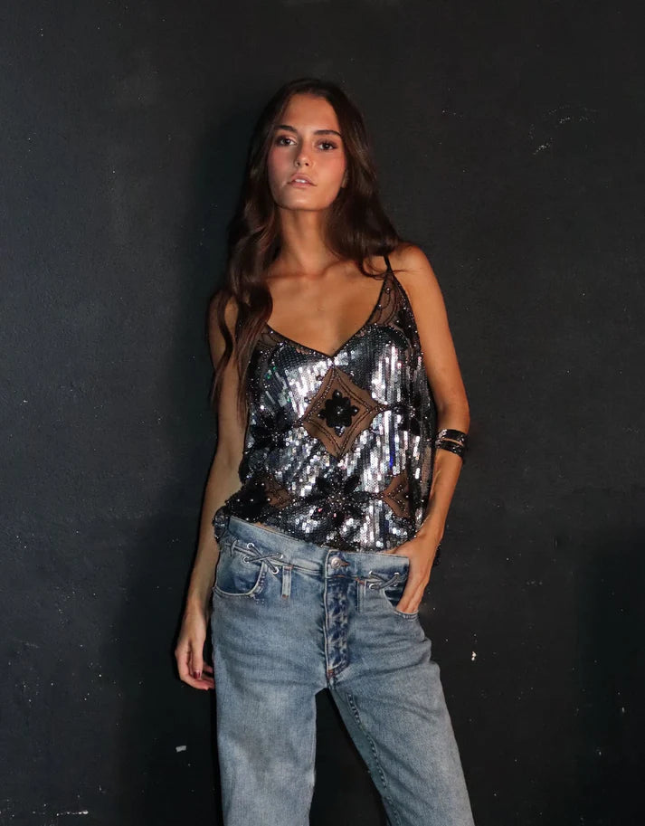 Lena | Glitter Top with Pearls