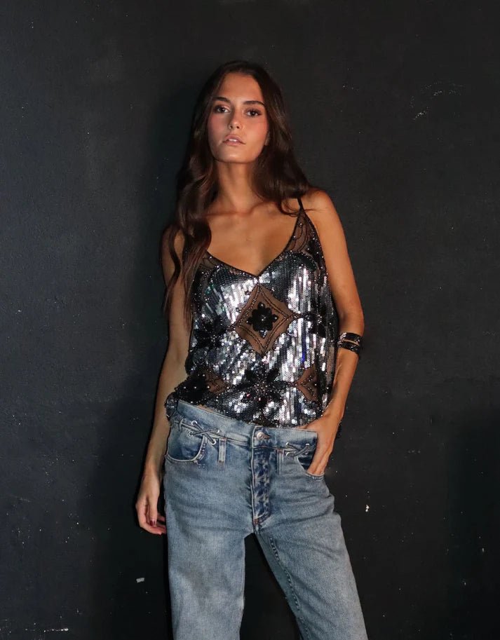 Lena | Glitter Top with Pearls