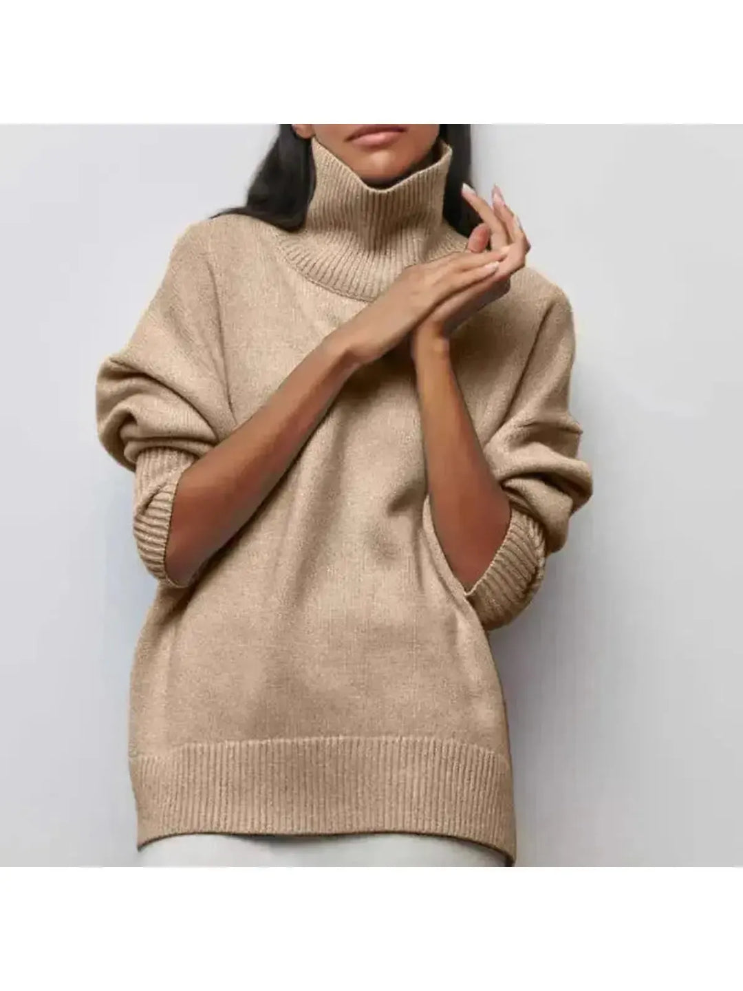 Women's Oversized Turtleneck Sweater, Cotton Blend, Relaxed Fit