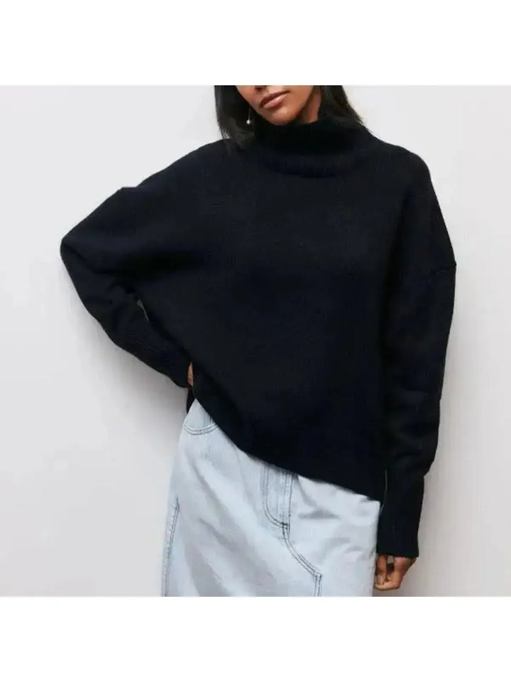 Women's Oversized Turtleneck Sweater, Cotton Blend, Relaxed Fit