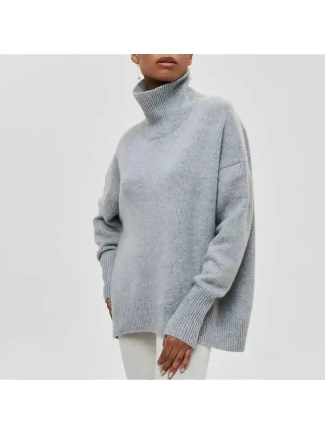 Women's Oversized Turtleneck Sweater, Cotton Blend, Relaxed Fit