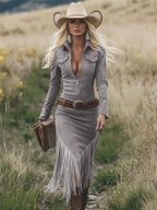 Rodeo Midi Dress | Premium Suede, Slim Fit, Tassel Detail - 8