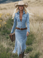 Rodeo Midi Dress | Premium Suede, Slim Fit, Tassel Detail - 7