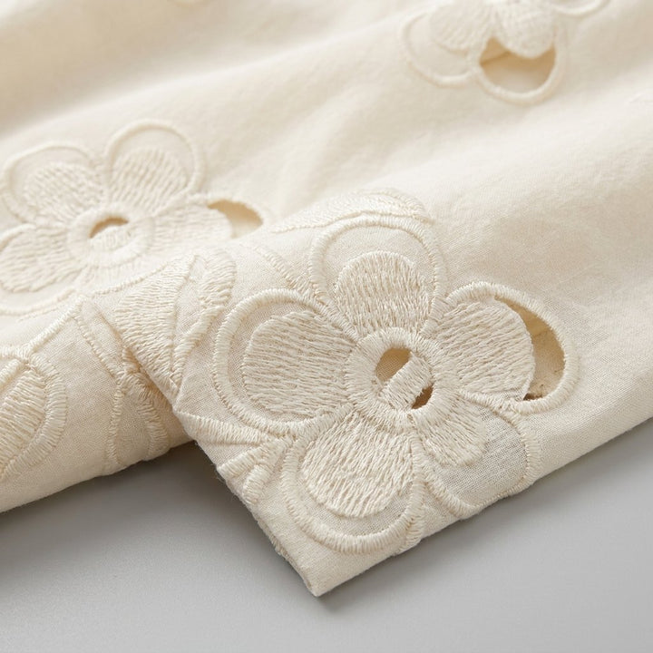 Mira ivory floral cutwork appliqué fabric detail