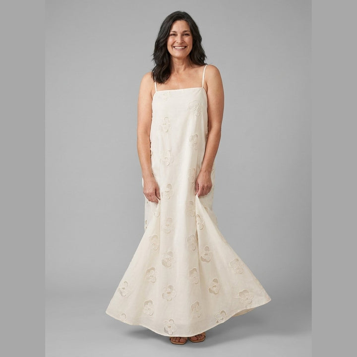 Mira ivory cutwork maxi dress front pose