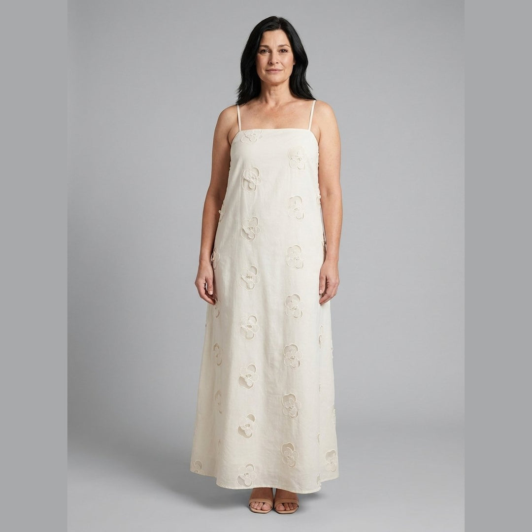 Mira ivory cutwork maxi dress front view