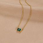 Mona Green Emerald Necklace made of stainless steel with an adjustable length, featuring a stunning green emerald pendant, perfect for adding elegance to any outfit. - 3