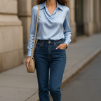 Ikata | Shiny Blouse with Pleated Neckline