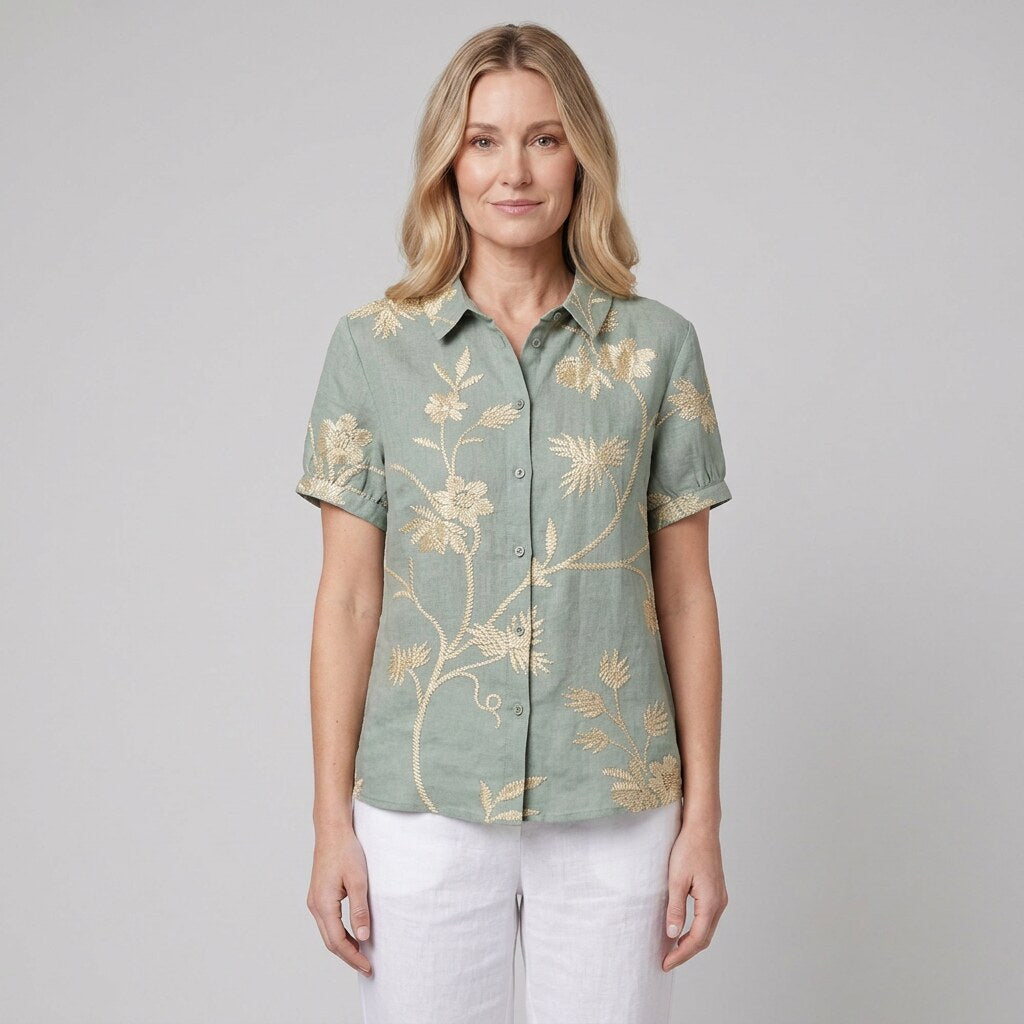 Nina floral shirt green yellow