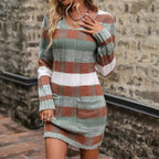 Striped Knit Sweater Dress | Soft Acrylic Blend | Cozy Fall Style