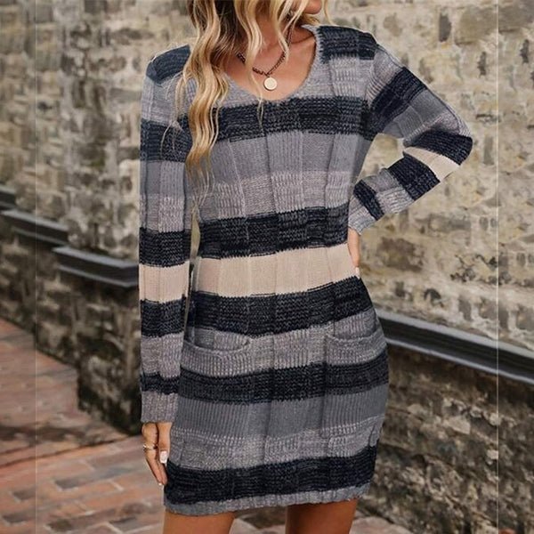 Striped Knit Sweater Dress | Soft Acrylic Blend | Cozy Fall Style