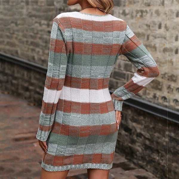 Striped Knit Sweater Dress | Soft Acrylic Blend | Cozy Fall Style