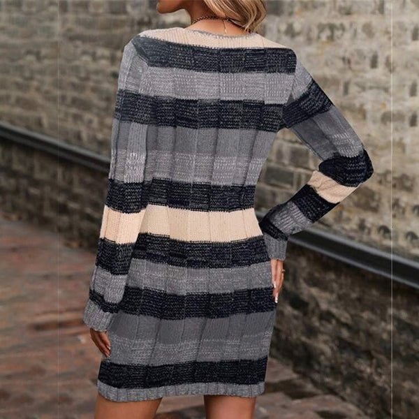 Striped Knit Sweater Dress | Soft Acrylic Blend | Cozy Fall Style