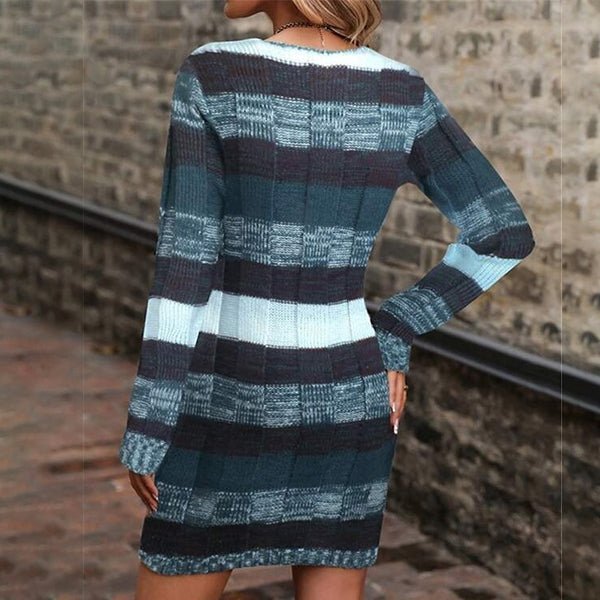 Striped Knit Sweater Dress | Soft Acrylic Blend | Cozy Fall Style