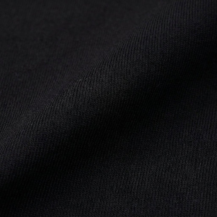Quinn dress fabric detail, black punto roma jersey