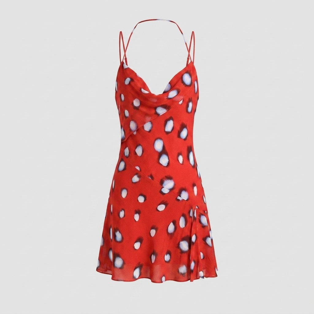 Rivella red butterfly print mini dress, product flat lay