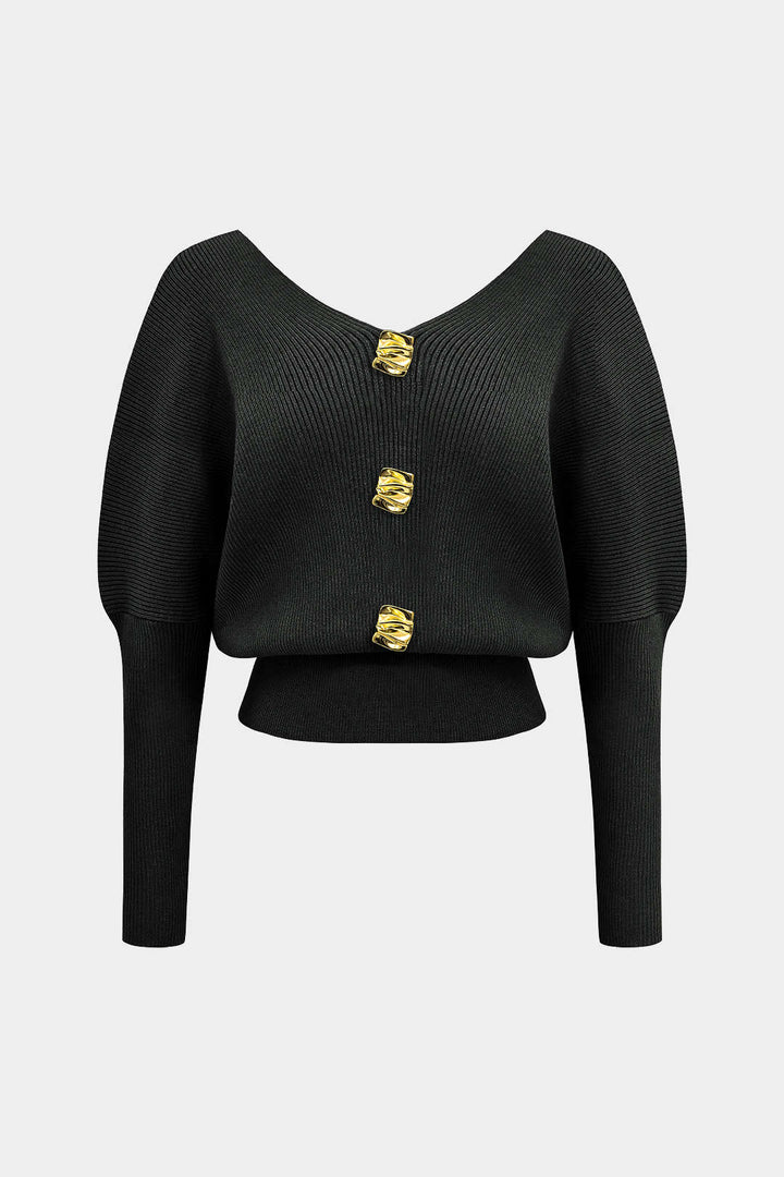 Solid Button | V-Neck Sweater