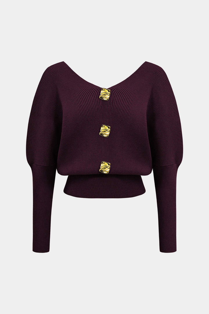 Solid Button | V-Neck Sweater