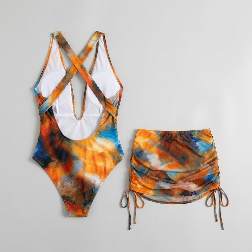 Abstract tie-dye swimsuit crossback - back