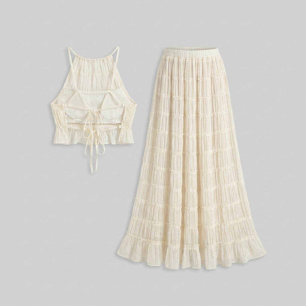 Adele two-piece halter maxi set product flat-lay