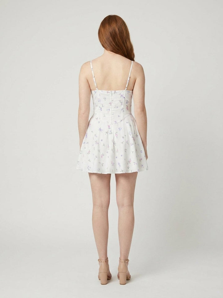 Adrienne floral mini dress back view with lace-up detail
