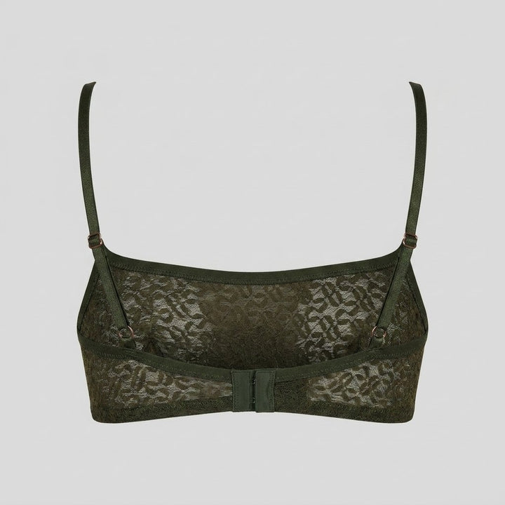 Aero forest green lace bralette, back