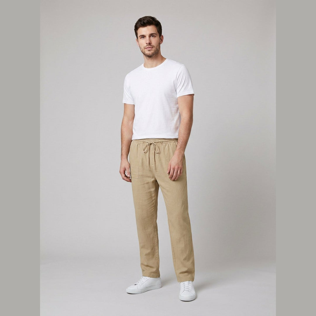 Aero mens linen pants khaki on model