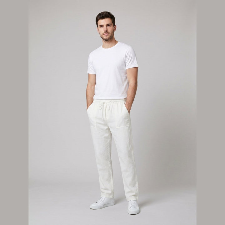 Aero mens linen pants white on model