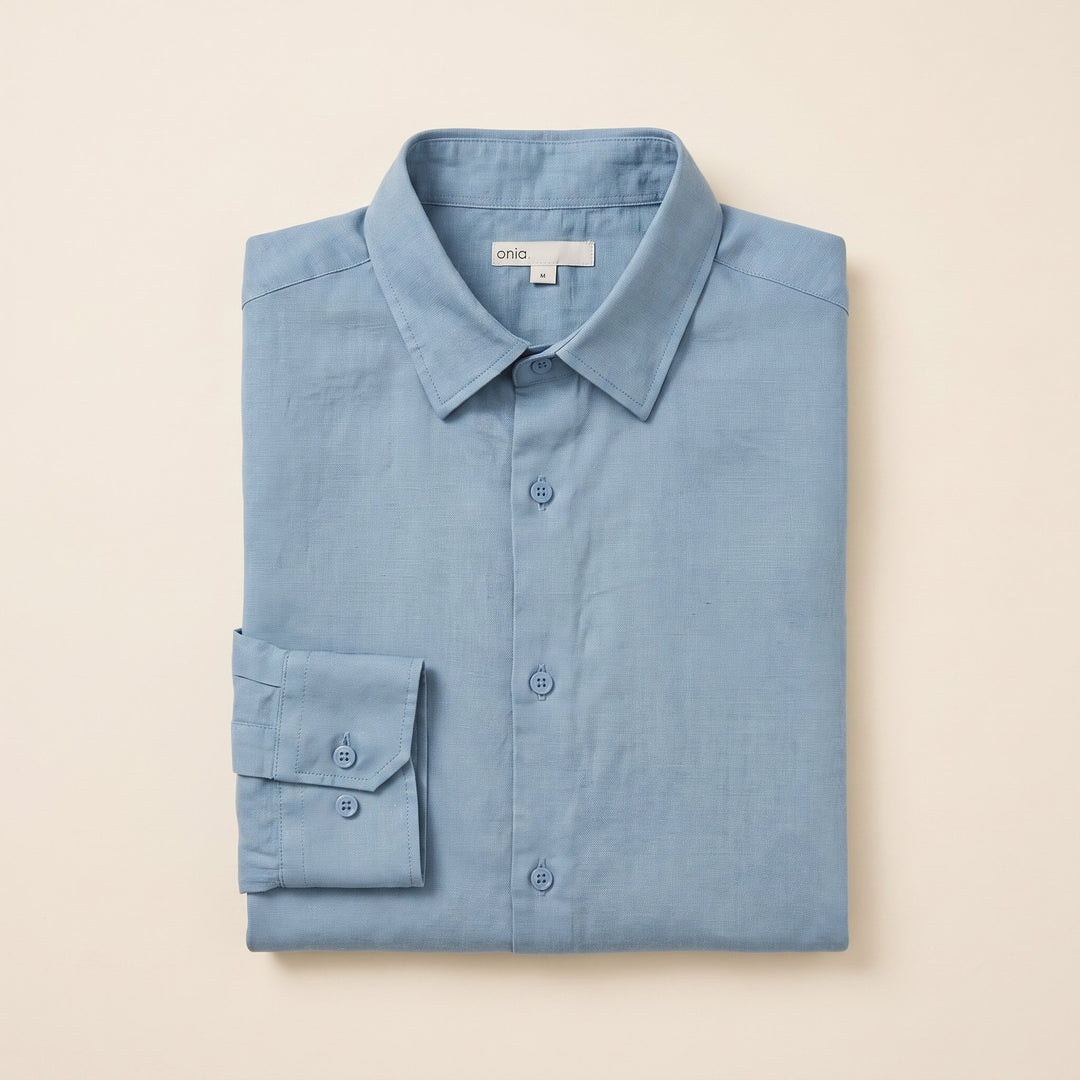 Aero Men's Shirt lagoon blue folded flat lay