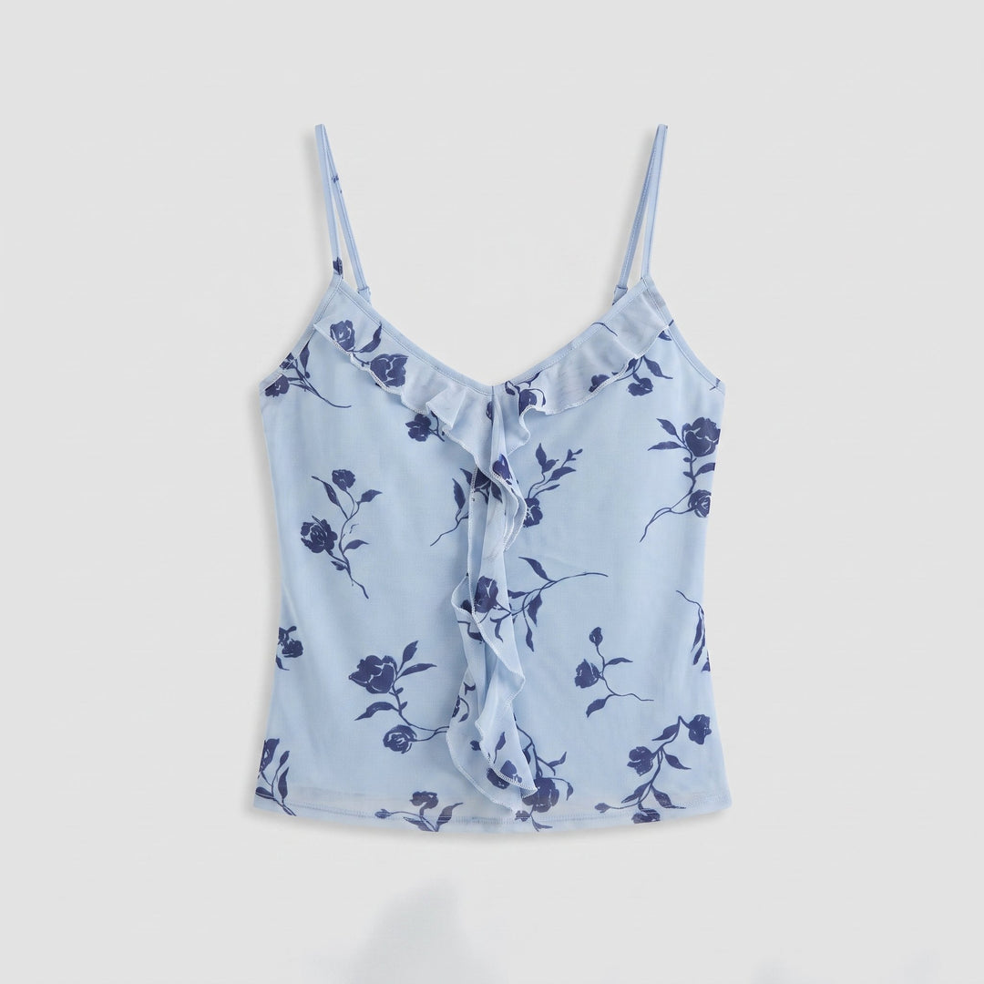 Alana Cami Top blue floral flat lay product photo