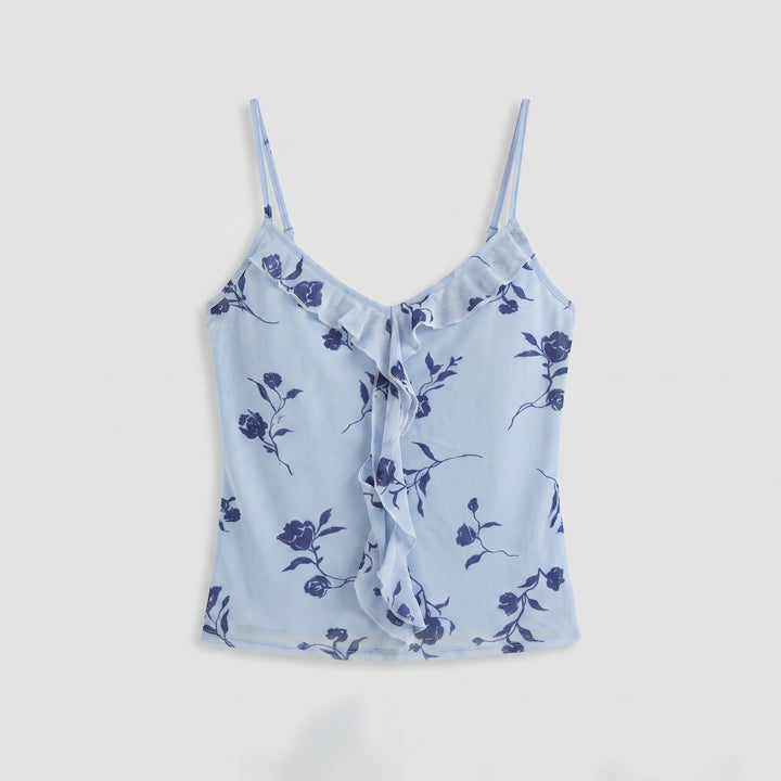 Alana Cami Top blue floral flat lay product photo