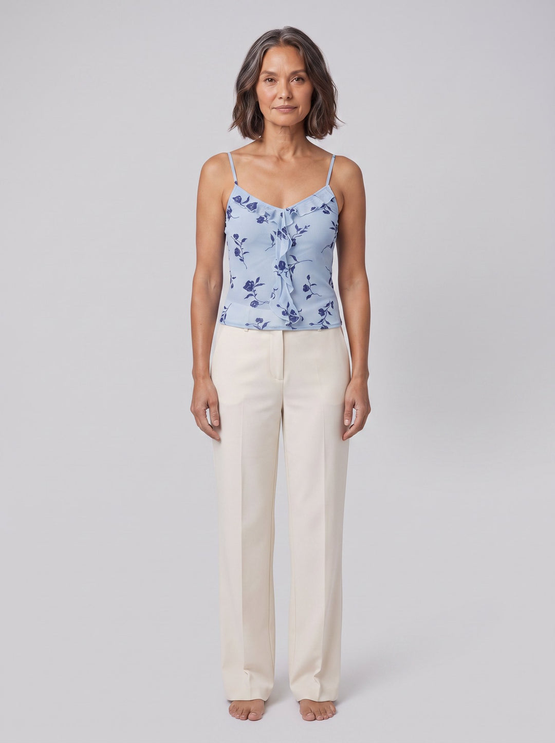 Alana Cami Top blue floral front on model