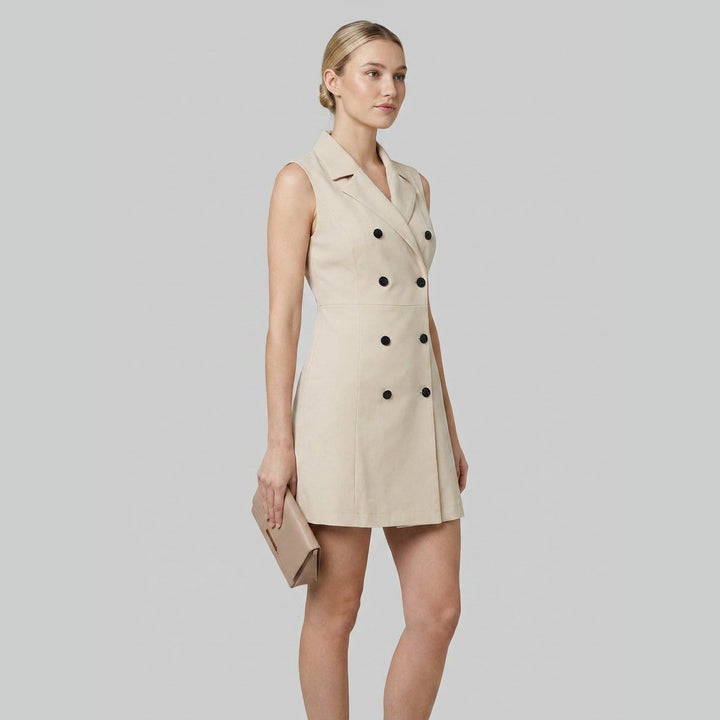 Albertine double-breasted blazer dress beige side on model