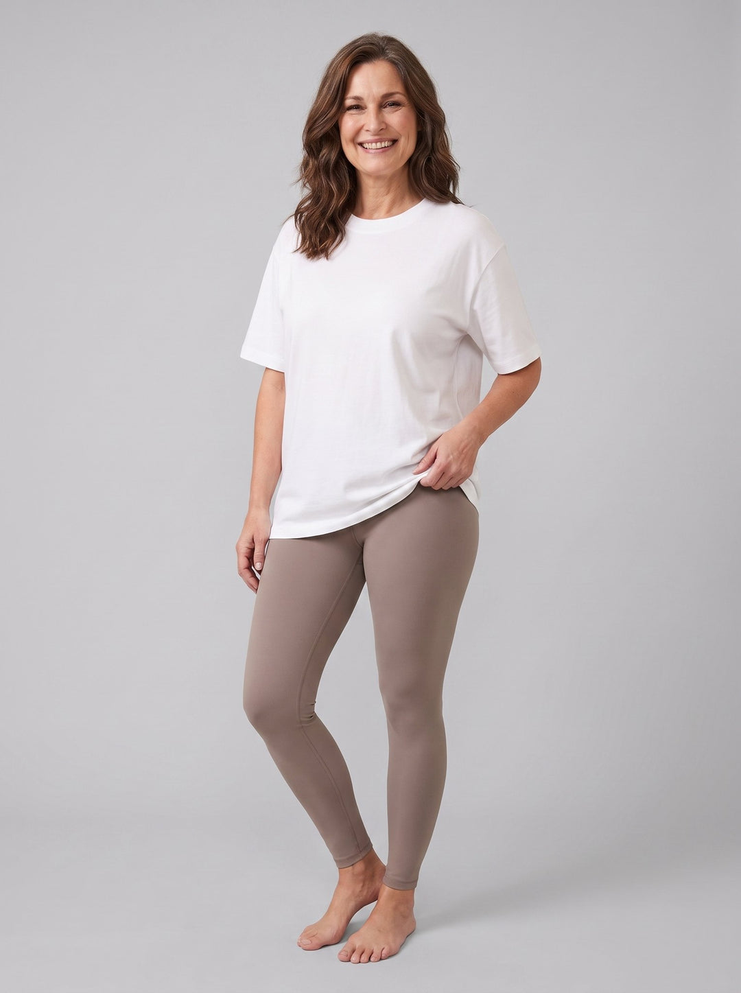 Alera oversized white t-shirt front pose 2 on model