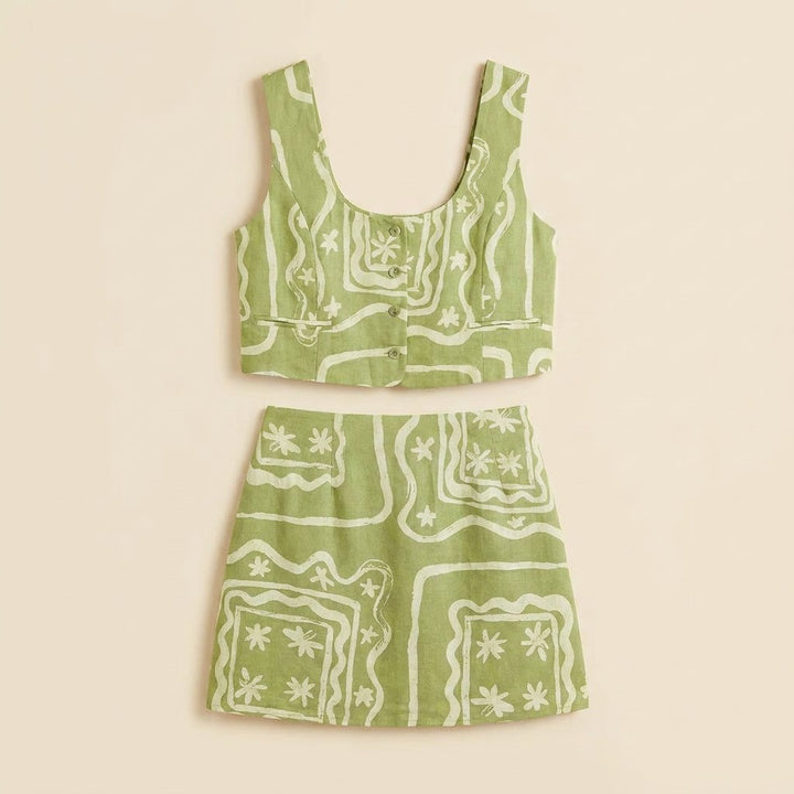 Alessia lime print two-piece set - product flat lay