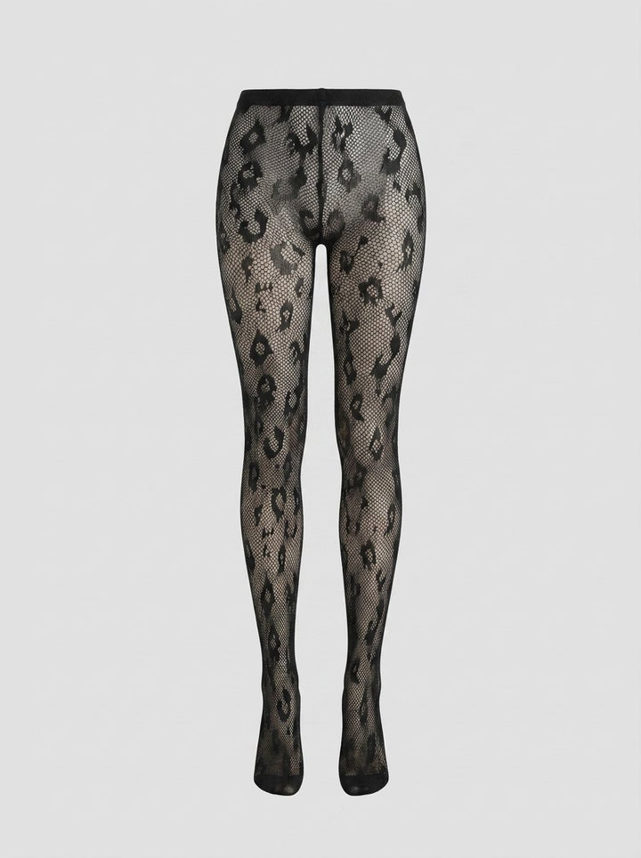 Alina sheer floral lace tights black front