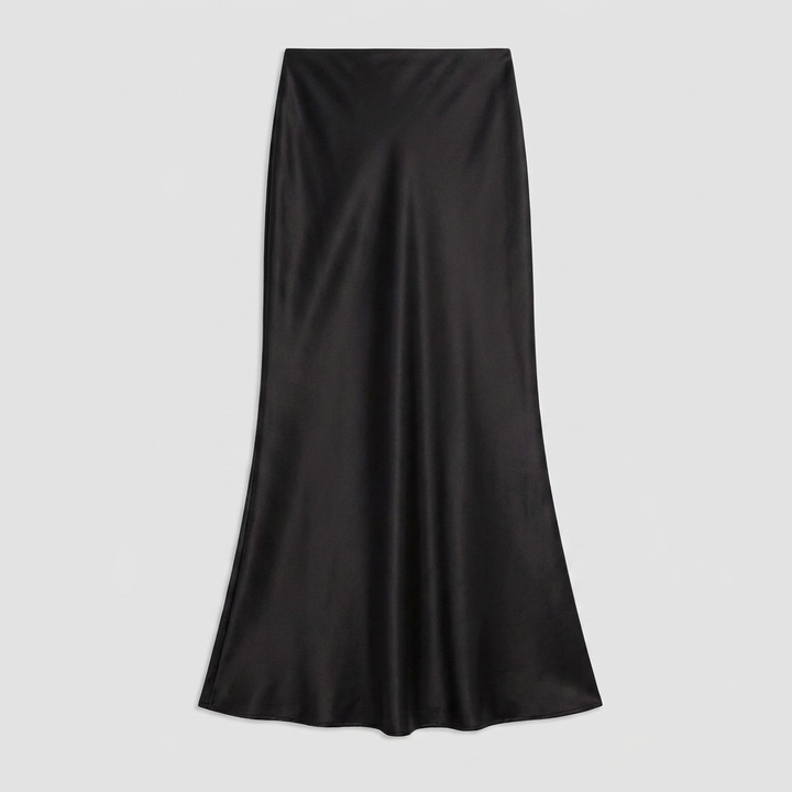 Alva black satin maxi skirt product flat-lay