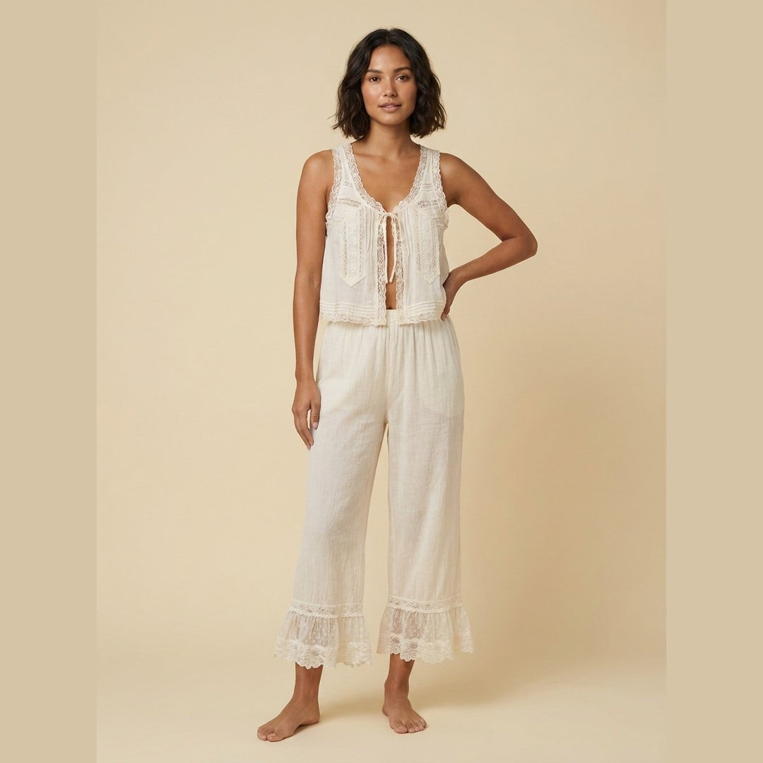 Alyssa women's lace loungewear set white