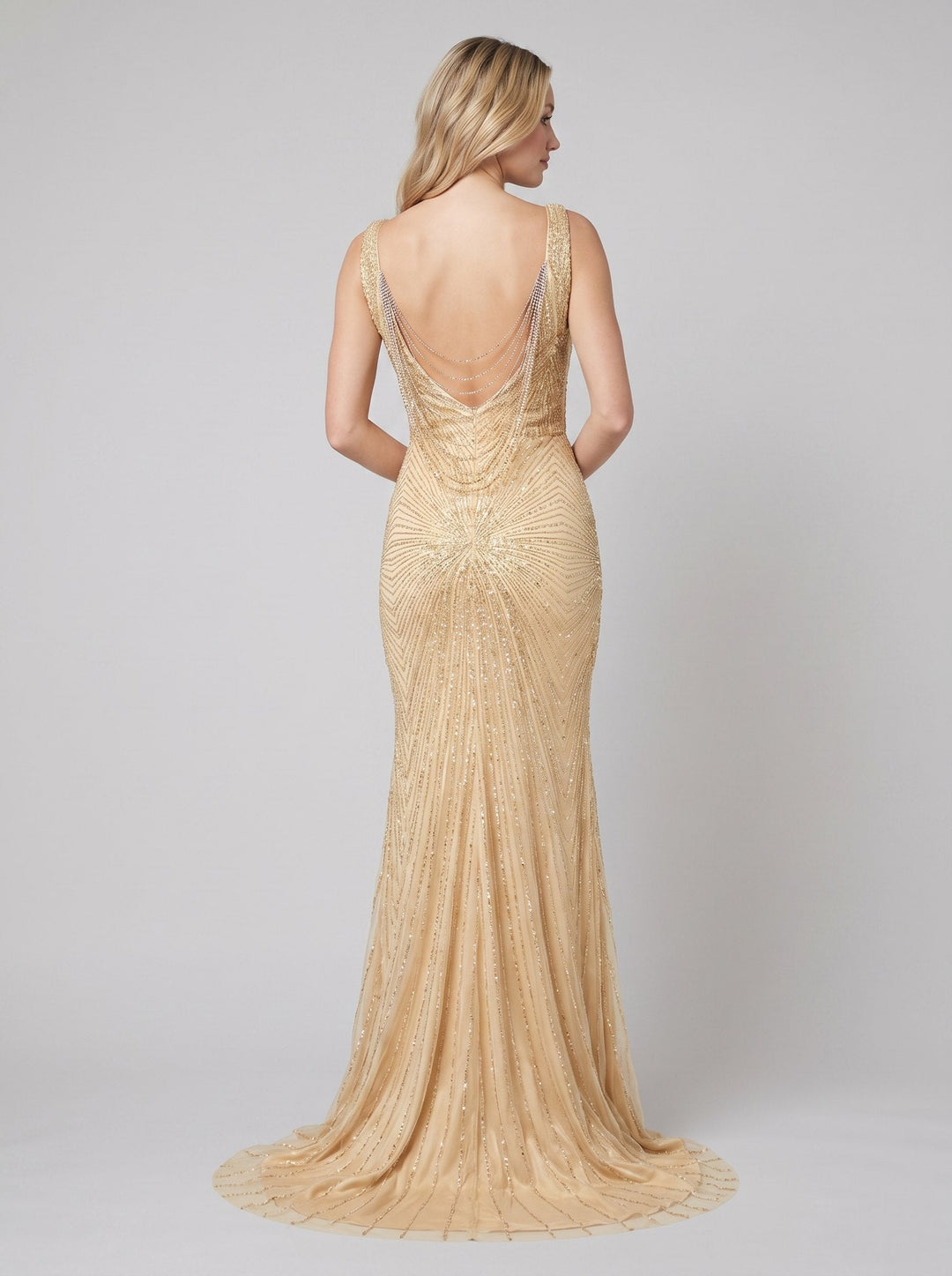 Amalia beaded evening gown back view with zip