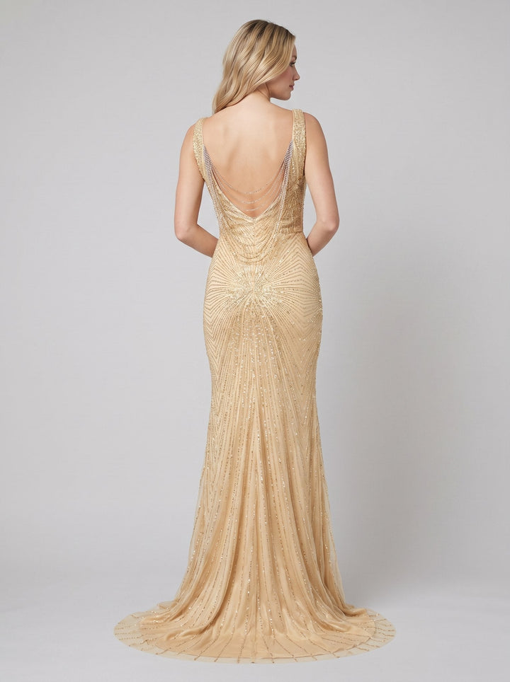 Amalia beaded evening gown back view with zip