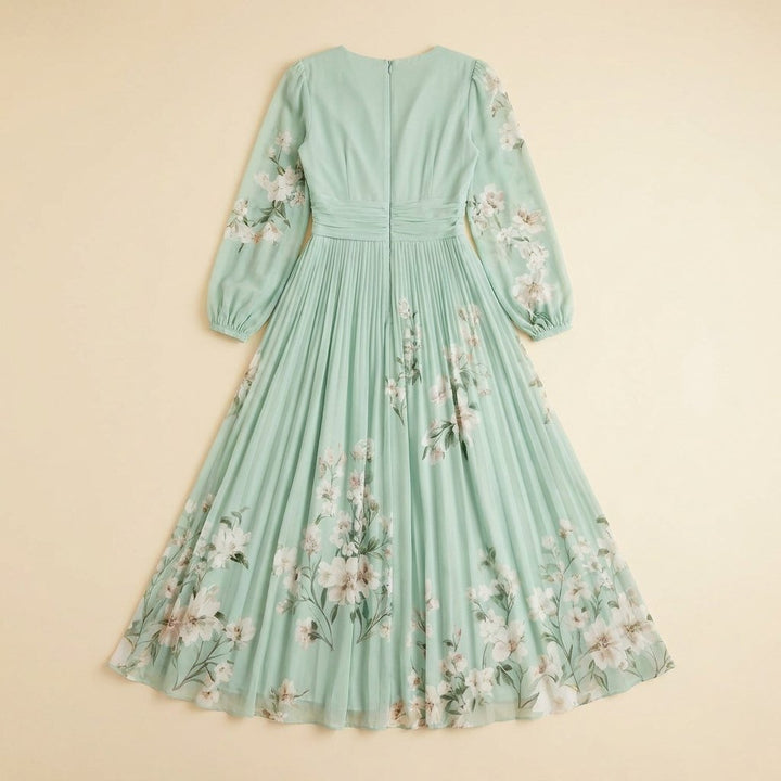 Amandine sage green floral midi dress back view