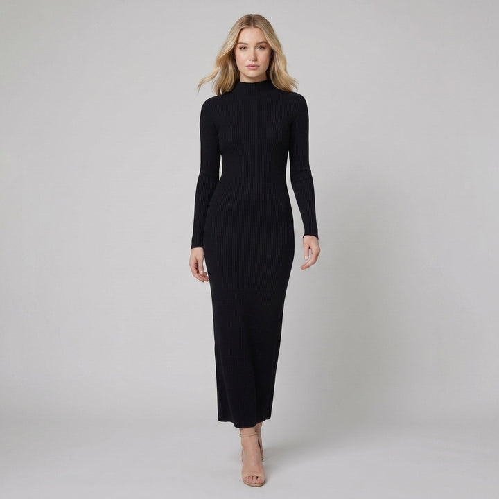 Amelie wool-blend maxi sweater dress in black, on model