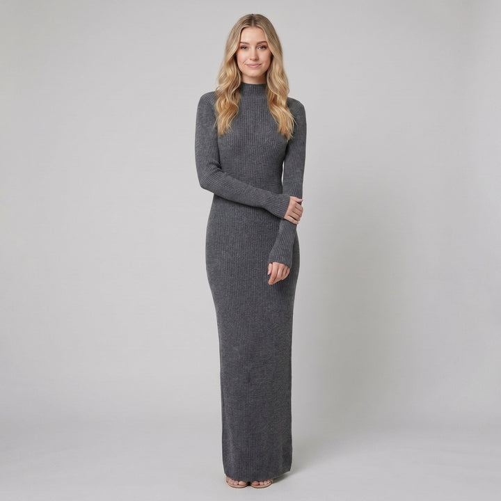 Amelie wool-blend maxi sweater dress in grey, on model