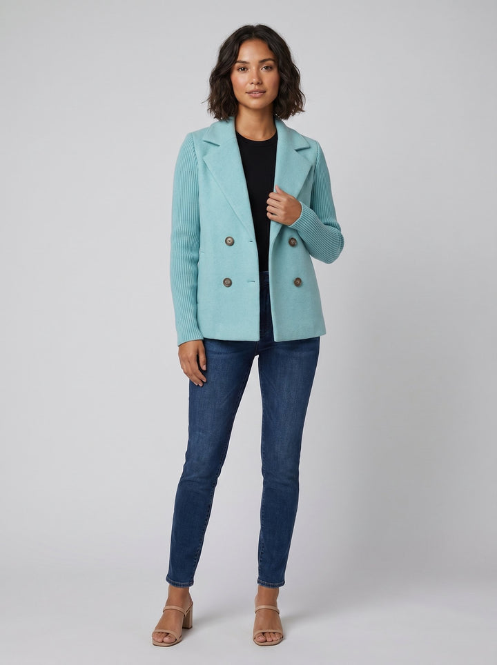 Amora knit-sleeve blazer light blue