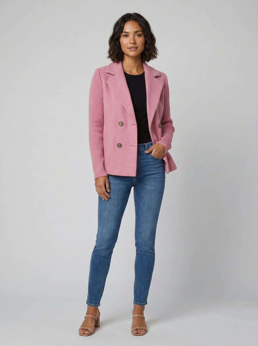 Amora knit-sleeve blazer pink